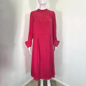 New Free People Fuschia Sz M Blossom Tunic Midi Embroidered Dress Slit Oversized
